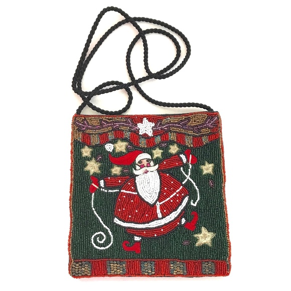 Beaded Crossbody Bag Mini Bag Beaded Stars Christmas Santa Embellished Bag - Picture 1 of 16